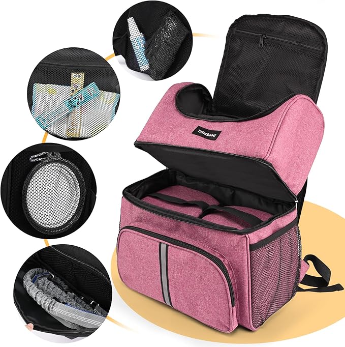 Dog Travel Bag Dog Backpack For Supplies With Food Container Bag for Hiking Overnight Camping Trip Pink