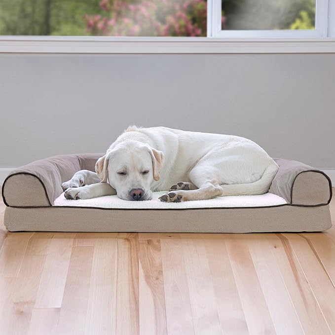 Furhaven Memory Foam Dog Bed for Large/Medium Dogs w/ Removable Bolsters & Washable Cover 55 lbs