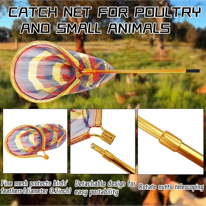 Catch Net, Small Animal Catcher Net for Chicken, Duck, Goose, Fish, Cat, Bird, Raccoon, Dog and Others(43"- 78" Handle with 20" Net Opening)