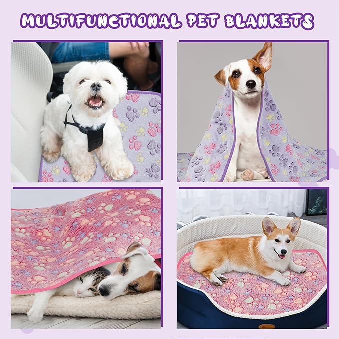 YUEPET Waterproof Dog Blankets, 2 Pack Washable Dog Blankets for Bed Couch Sofa Protector Fleece Flannel Puppy Blanket Soft Plush Reversible Throw Blanket for Small Dogs Puppy Cat 23"×16"(Purple+Pink)