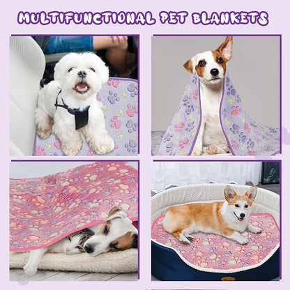 YUEPET Waterproof Dog Blankets, 2 Pack Washable Dog Blankets for Bed Couch Sofa Protector Fleece Flannel Puppy Blanket Soft Plush Reversible Throw Blanket for Small Medium Dog Cat 30"×20"(Purple+Pink)