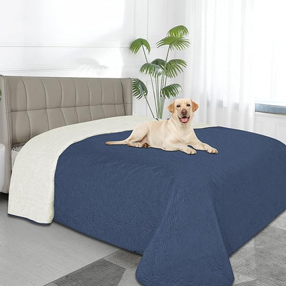 Easy-Going Waterproof Dog Bed Cover Reversible Leak Proof Pet Blanket Replacement Mat for Furniture Washable Couch Cover Sofa Cover for Dogs Cat(82x120 Inch, Navy/Ivory)