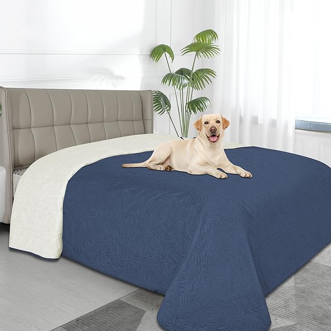 Easy-Going Waterproof Dog Bed Cover Reversible Leak Proof Pet Blanket Replacement Mat for Furniture Washable Couch Cover Sofa Cover for Dogs Cat(82x102 Inch, Navy/Ivory)