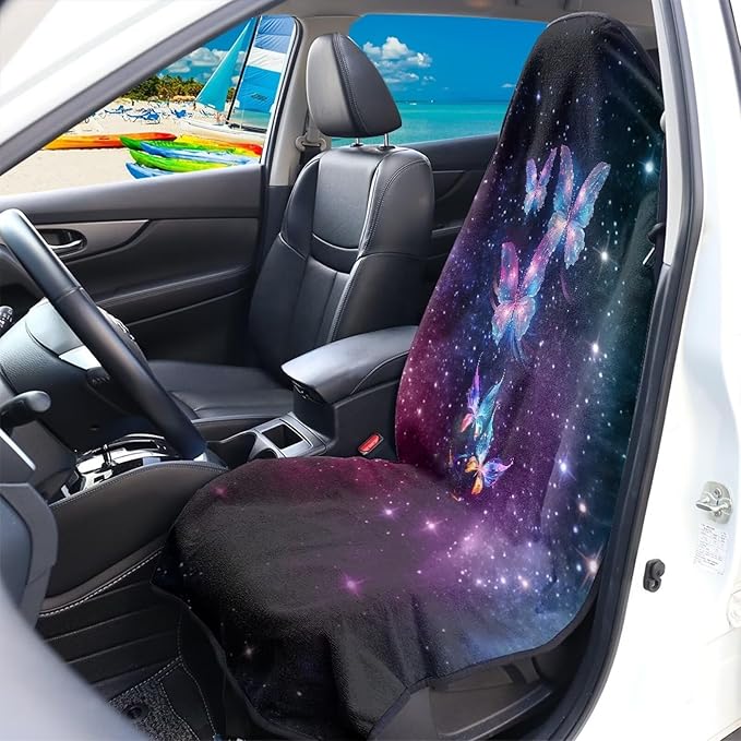 Butterfly Galaxy Sweatproof Towel Car Front Seat Cover Non-Slip Bucket Seat Protector Easy to Install for Athletes