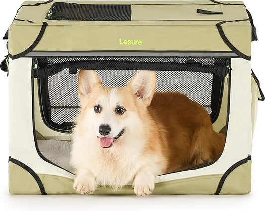 Lesure Soft Collapsible Dog Crate 26 Inch 4-Door Foldable