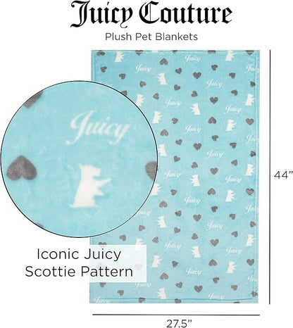 Juicy Couture Turquoise Blue Dog Blanket – Plush Puppy Blanket Throw, Printed, Breathable, Lightweight, Machine Washable, Cat Blanket for Small Medium & Large Pets