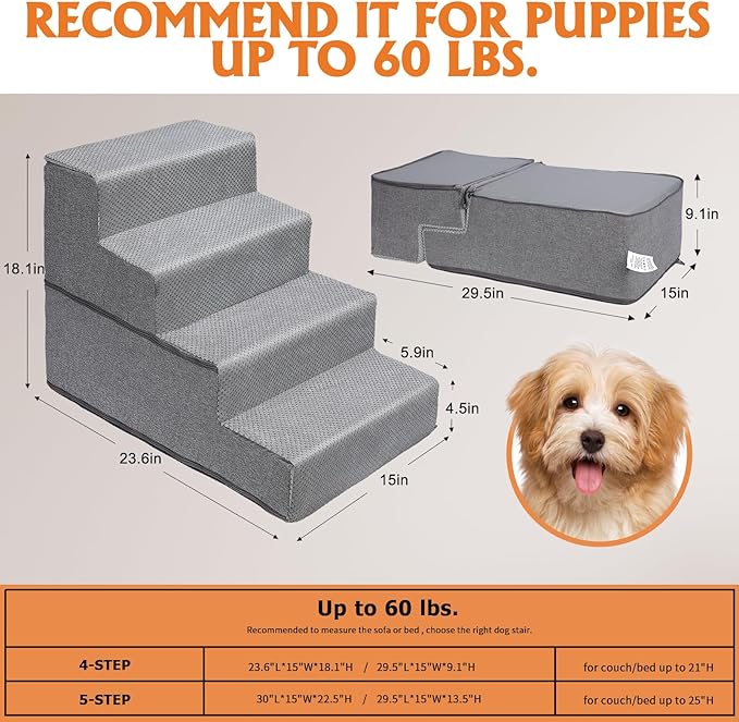 Topmart Dog Stairs for Small Dogs 4-Step,18.1" H,