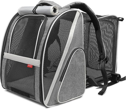 Large Cat Carrier Backpack, Expandable Pet Carrier Backpack for Small Dogs Medium Cats, Dog Carrier Backpack, Airline Approved Foldable Puppy Backpack Carrier for Travel, Hiking (Grey, Large)