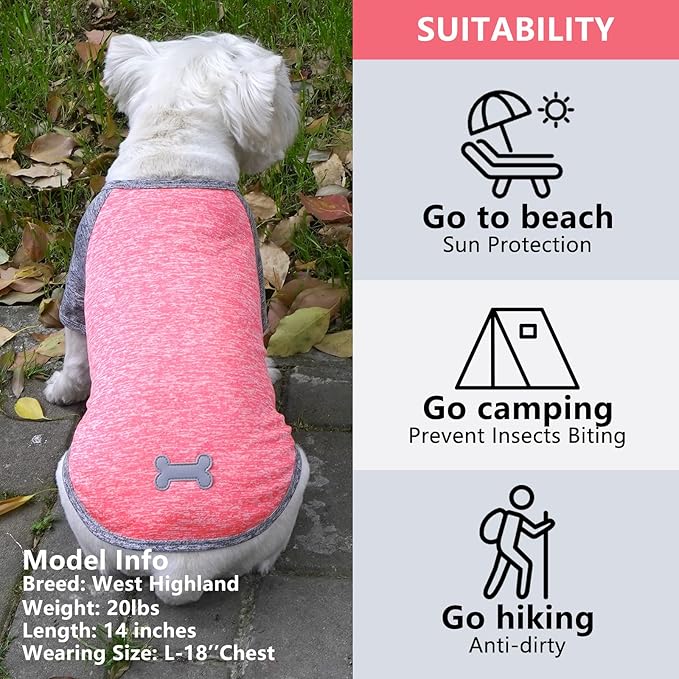 KYEESE 2 Pack Dog Shirts Raglan Sleeve Quick Dry Soft Stretchy Small Dog T-Shirts with Reflective Label Protects Against Foxtails Lightweight Dog Clothes Sun Protection