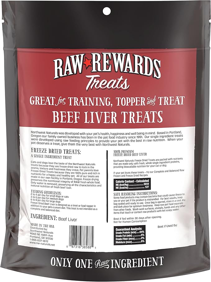 Northwest Naturals Raw Rewards Freeze-Dried Beef Liver Treats for Dogs and Cats - Bite-Sized Pieces - Healthy, 1 Ingredient, Human Grade Pet Food, All Natural - 10 Oz (Pack of 3) (Packaging May Vary)