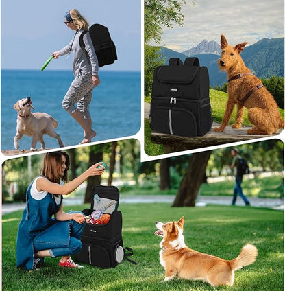 Dog Travel Bag for Supplies with Food Container Bag Dog Travel Backpack for Hiking Overnight Camping Trip Black