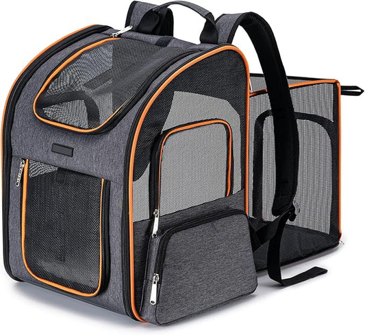 Cat Backpack Carrier, Dog Backpack Carrier for Small Dogs Medium Cats, Airline Approved Expandable Pet Backpack Carrier for Small Dogs Puppies Medium Cats Fit Up to 18 Lbs, Grey