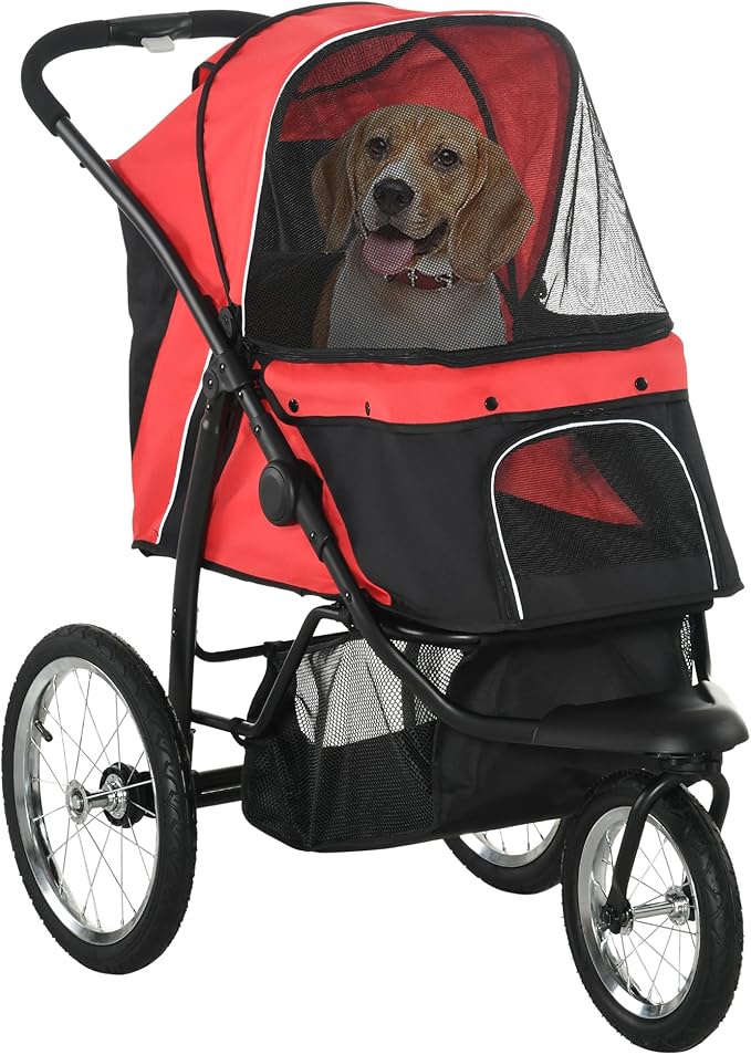 NicBex Dog Stroller with 3 Big Wheels Foldable Cat Stroller with Adjustable Canopy