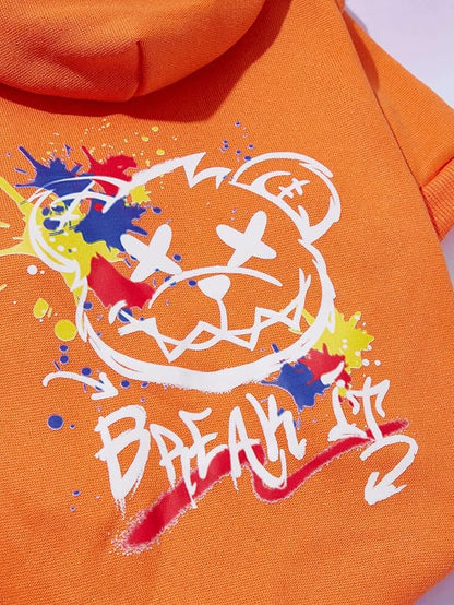 QWINEE Cartoon Bear Print Cat Hoodie Breathable Stretchy