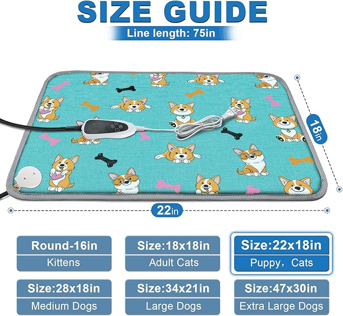 Pet Heating Pad 22x18 in Cat Heating Pads for Cats Waterproof Smart Thermostat Switch