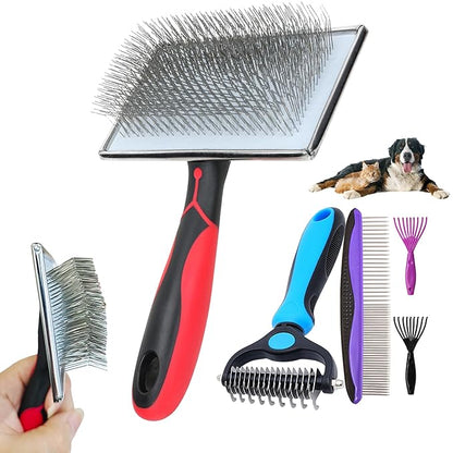 Extra Long Pin Slicker Brush for Dogs, Large Size, Remove Loose Fur and Tangles; Dog Undercoat Rake for Shedding, 5-in-1 Dog Grooming Brush for Long&Short Haired Dogs&Cats