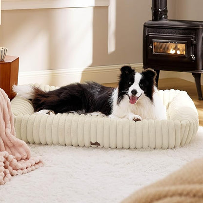 Bedsure Cute Dog Bed for Extra Large Dogs 43x30x8inches, Cream