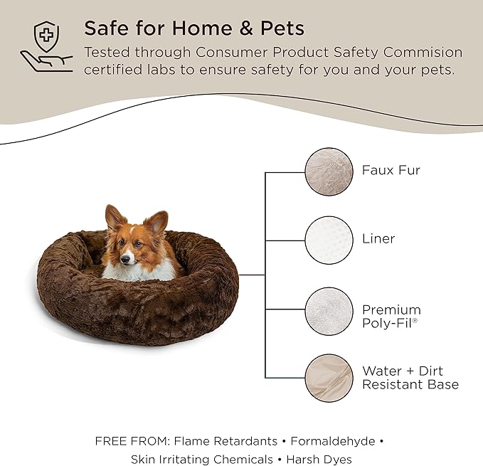 Best Friends by Sheri The Original Calming Donut Cat and Dog Bed in Lux Fur Dark Chocolate 30"
