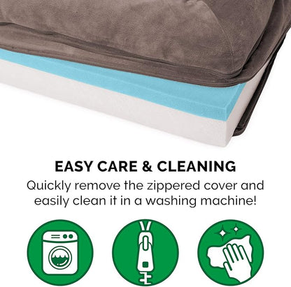 Furhaven Cooling Gel Dog Bed for Large/Medium Dogs w/ Removable Bolsters & Washable Cover 55 lbs