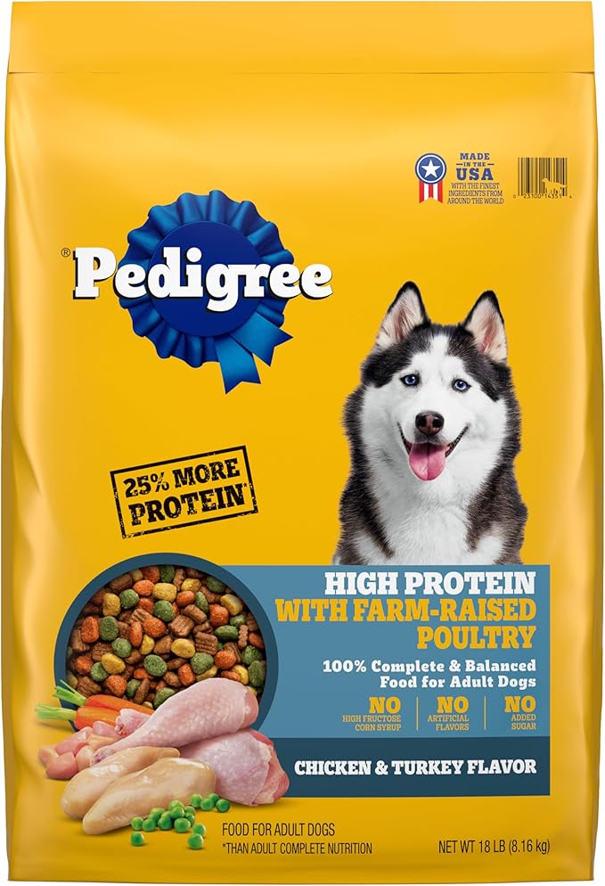 Pedigree High Protein Adult Dry Dog Food, Chicken and Turkey Flavor, 18 lb. Bag