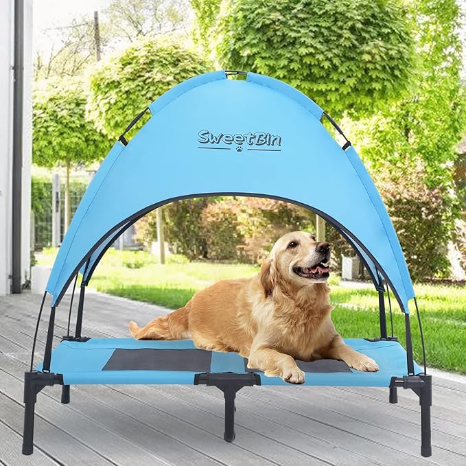 S/M/L Outdoor Elevated Dog Cot with Canopy & Side Shade for Camping Small Medium Dogs (Carry Bag)