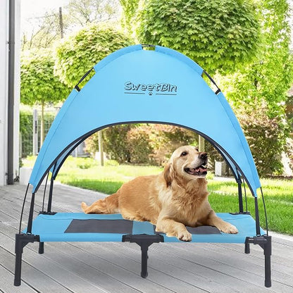 S/M/L Outdoor Elevated Dog Cot with Canopy & Side Shade for Camping Small Medium Dogs (Carry Bag)