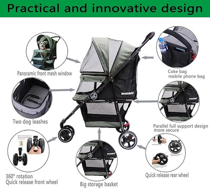 ROODO Dog Stroller 3Wheel Pet Stroller Cat Stroller 30lbs Small