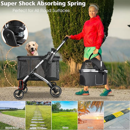 Double Pet Stroller for 2 Dogs or Cats 52LBS Gray