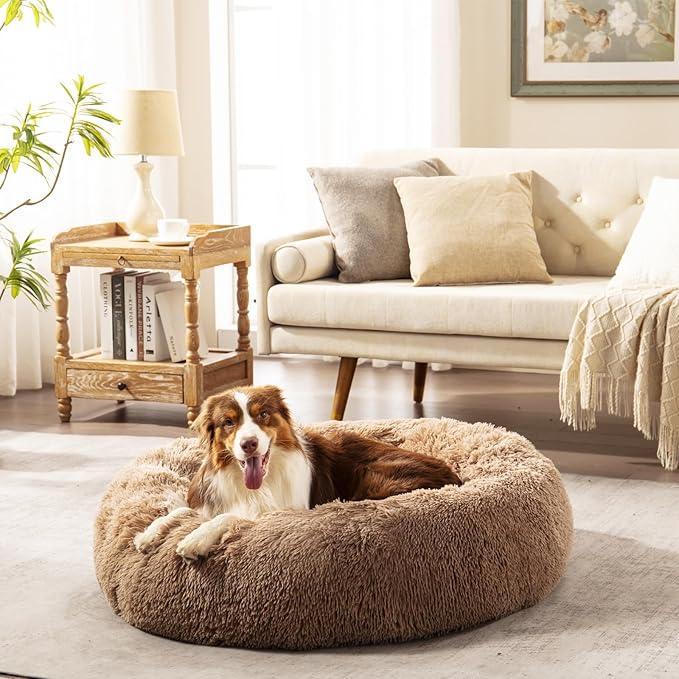Calming Dog Bed for Medium Large Dogs 31", Brown