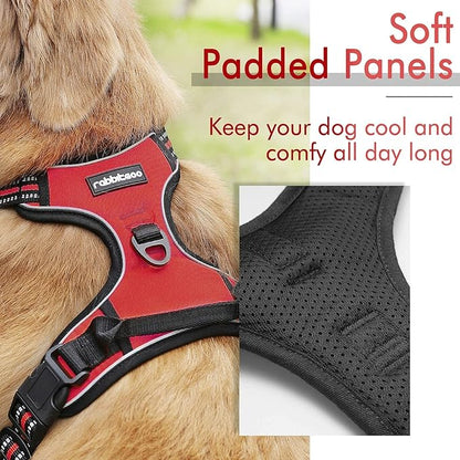 rabbitgoo Dog Harness, No-Pull Pet Harness with 2 Leash Clips, Adjustable Soft Padded Dog Vest, Reflective No-Choke Pet Oxford Vest with Easy Control Handle for Large Dogs, Red, XL