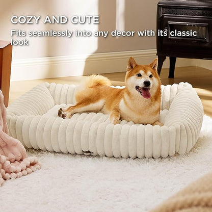 Bedsure Cute Dog Bed for Large Dogs 36x27x8inches, Cream