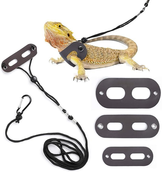 Bearded Dragon Harness and Leash Adjustable(S,M,L, 3 Pack) - Soft Leather Reptile Lizard Leash for Amphibians and Other Small Pet Animals