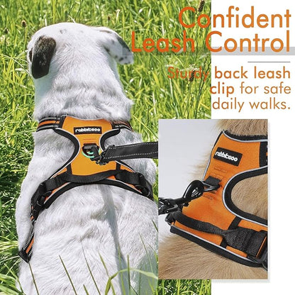 rabbitgoo Dog Harness, No-Pull Pet Harness with 2 Leash Clips, Adjustable Soft Padded Dog Vest, Reflective No-Choke Pet Oxford Vest with Easy Control Handle for Small Dogs,Orange,S