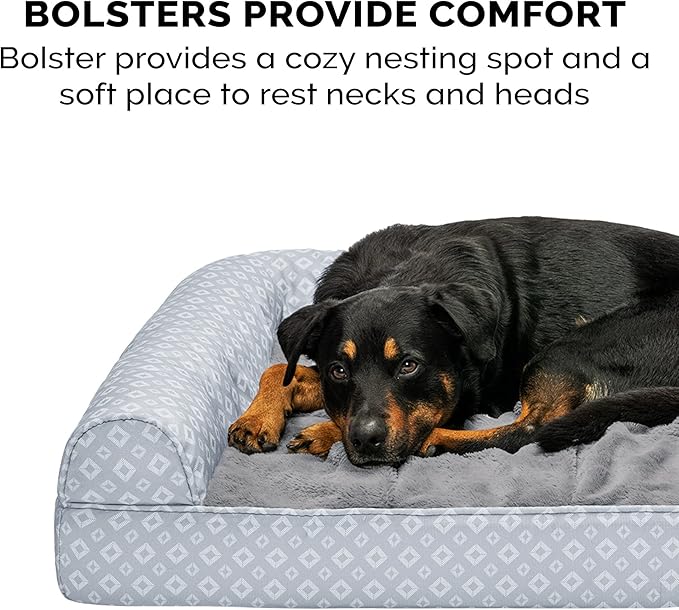 Furhaven Cozy Memory Foam Dog Bed for Large Dogs w/ Removable Bolsters & Washable Cover 95 lbs