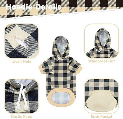 KOOLTAIL Plaid Dog Hoodie Pet Clothes Sweater with Hat and Pocket for Small Medium Large Size Dogs