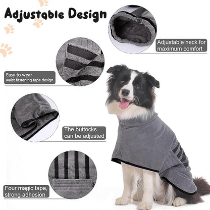 Microfibre Dog Bathrobe Dog Towel Wrap Super Absorbent Dog Drying Coat Bath Robe for Puppy, Medium & Large Dogs, Fast Drying, Adjustable, for Pet Dogs & Cats