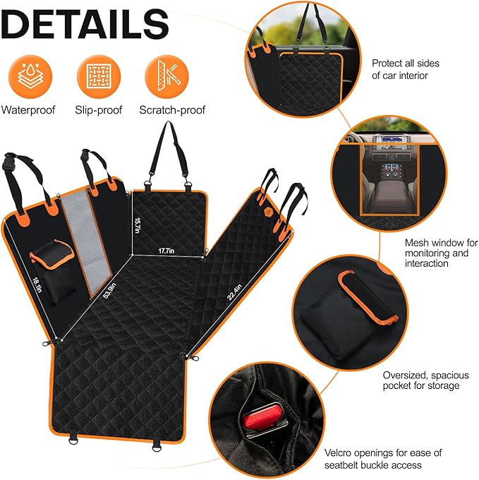 Dog Car Seat Cover for Back Seat 5 in 1 Convertible Dog Hammock Frontal 60/40 Split