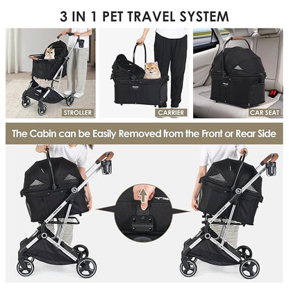 T3 Pro Pet Stroller 3 in 1 Dog Cat Stroller for Small Medium Dogs Cats