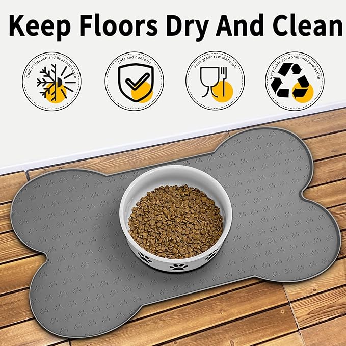 Dog Food Mat Anti-Slip Silicone Dog Bowl Mat Thicker Pet Placemat Waterproof Cat Feeder Pad with Raised Edge Puppy Kitten Feeding Mats Suitable Small Medium-Sized Dogs Cats Eating Tray