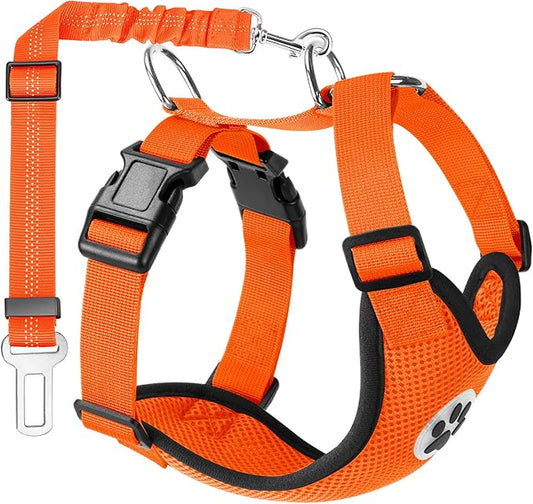 Lukovee Dog Seat Belt for Car, Adjustable Dog Car Harness for Large Medium Small Dogs, Soft Padded & Breathable Mesh Dog Seatbelt with Car Vehicle Connector Strap (Orange,XX-Small)