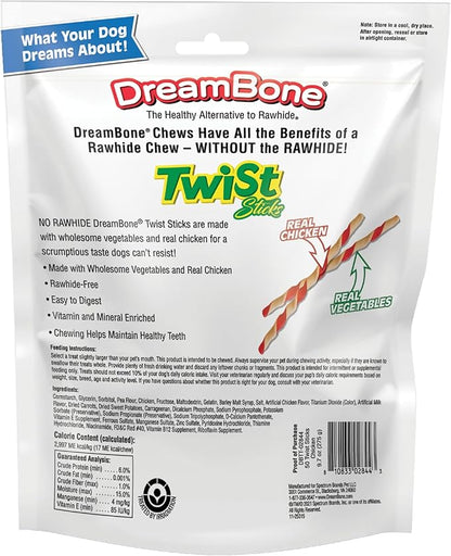 DreamBone Twist Sticks, Made With Real Chicken, Rawhide-Free Chews for Dogs, 50 Count