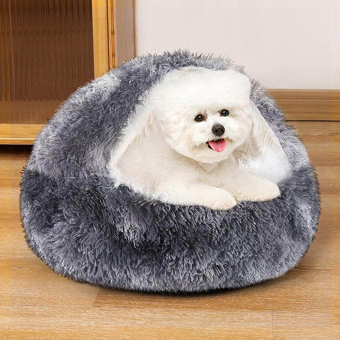 NOYAL Dog Bed Round Hooded Plush Cat Cave