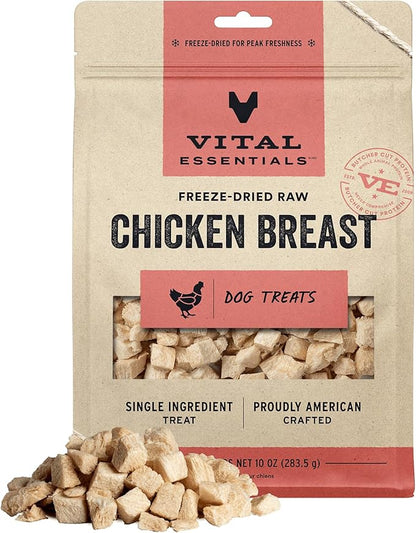 Vital Essentials Freeze Dried Raw Single Ingredient Dog Treats, Chicken Breast, 10 oz | Premium Quality High Protein Training Treats | Grain Free, Gluten Free, Filler Free