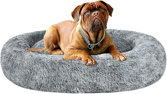 Coohom Oval Calming Donut Cuddler Dog Bed Bed(30"/36"/43") for (L(30"x24"x7"), Grey)