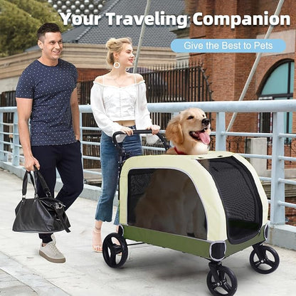 Dog Stroller for Large Dogs 132 lbs,Travel 2-3 Dogs(Green)
