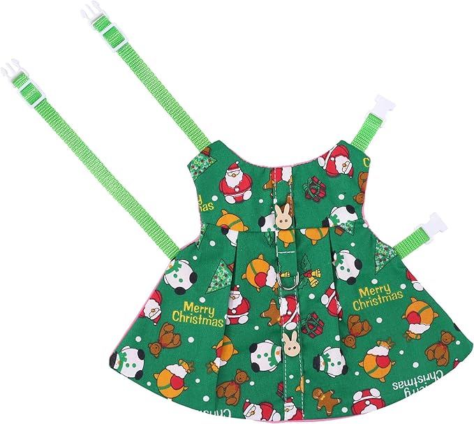 Adjustable Christmas Rabbit Harness and Leash Set, Small Animal Christmas Costume Bunny Clothes Santa Snowman Pattern Outfit for Ferret Guinea Pig Rabbit Bunny Hamster(Green/S)