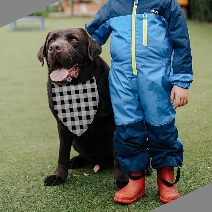 Black White Grid Dog Bandana Washable Pets Scarf Triangle Adjustable Handkerchief