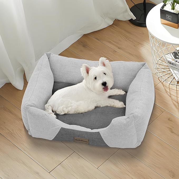 MoNiBloom 20"x17"x6.5" Dog Beds for Small Size Dogs Machine-Washable Linen-Like Fabric Pet Beds Warming Cozy Soft Bed for Dogs and Cat
