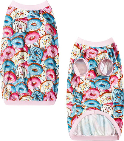 2 Pack Dinosaur+Colorful Doughnut Cute Prints Dog Vest T-Shirt for Large Dog (3XL,DinosaurDoughnut)