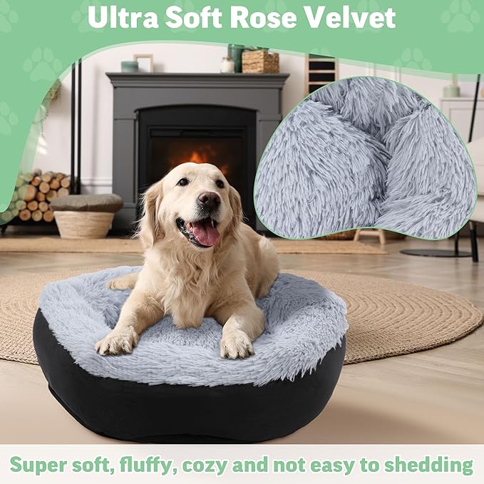 HOMBYS Indestructible Dog Bed Chew Proof Dog Bed for Aggressive Chewers with Faux Fur Surface Washable-27x27x8 inches